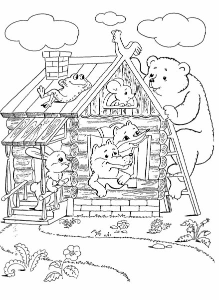 Раскраска домик Теремок для детей 3-4 лет