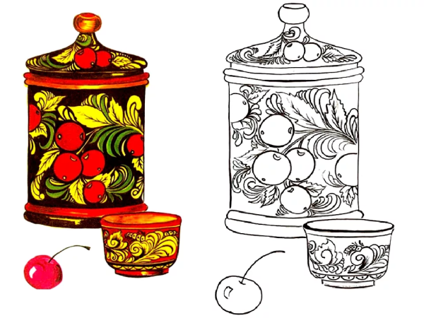 Хохломская роспись сахарница раскраска