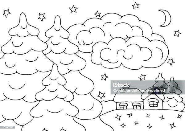 Зимний лес раскраска для малышей