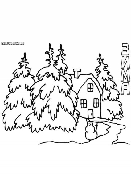 Раскраска зима в лесу