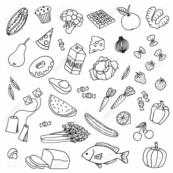 Раскраска полезных и вредных продуктов