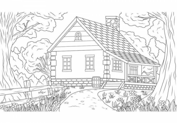 Раскраска домик в лесу