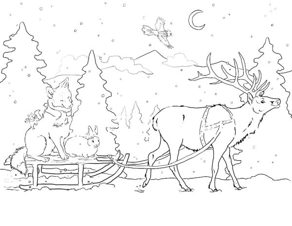 Новогодний лес раскраска