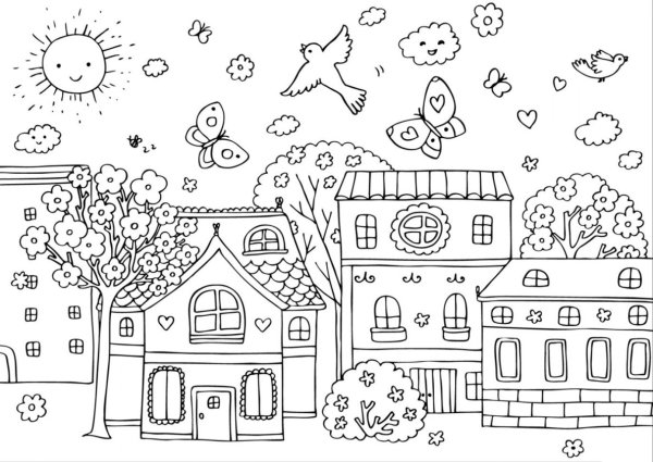 Раскраска. Домики