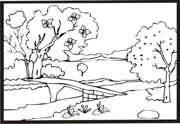 Весенний пейзаж раскраска