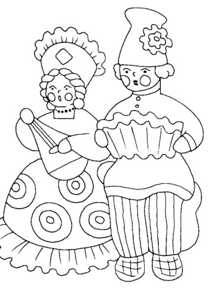 Дымковская Барыня раскраска для детей