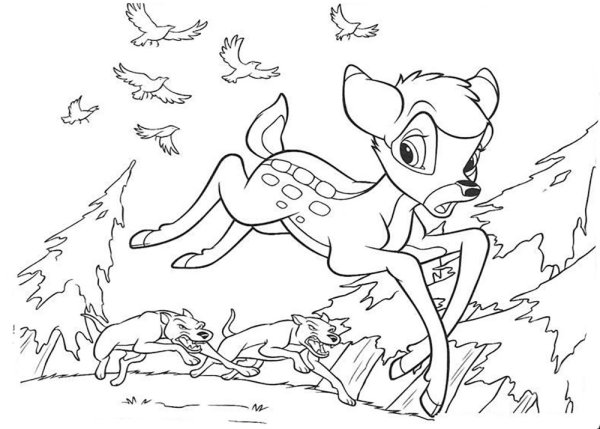 Раскраска Бэмби волки