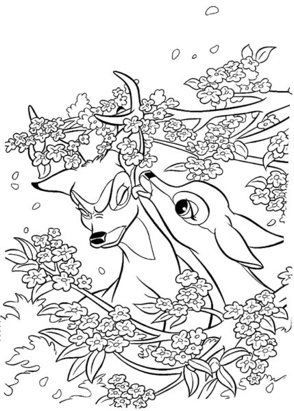 Раскраска Бэмби и Фэлин