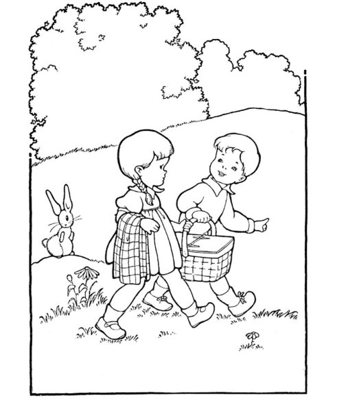 Дети в лесу раскраска для детей