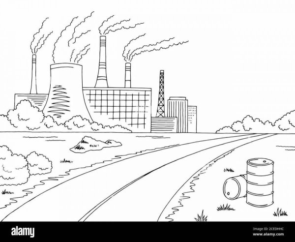 Индустриальный пейзаж карандашом