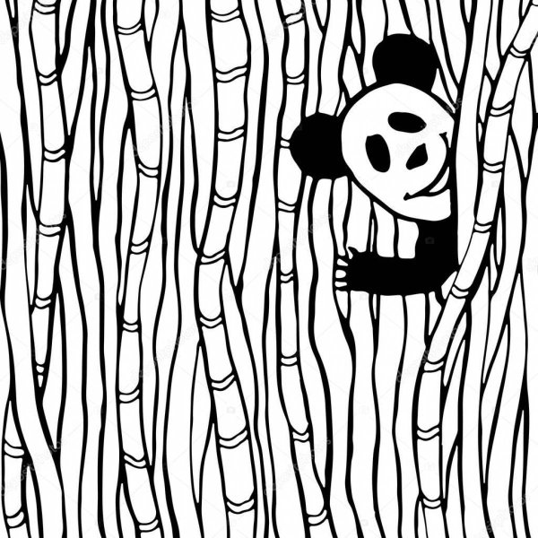 Раскраска Панда с бамбуком