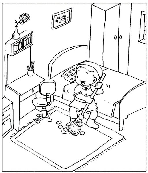 Уборка в комнате раскраска для детей