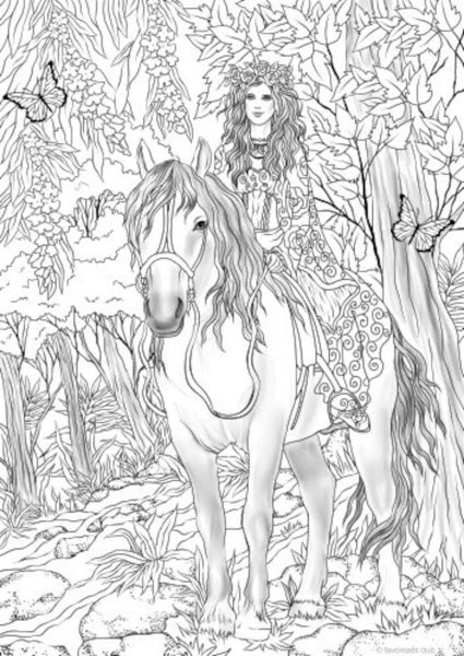 Антистресс раскраска девушка в лесу