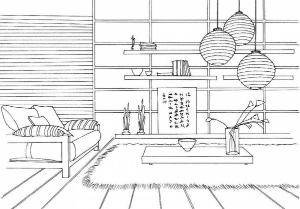 Раскраска интерьер комнаты