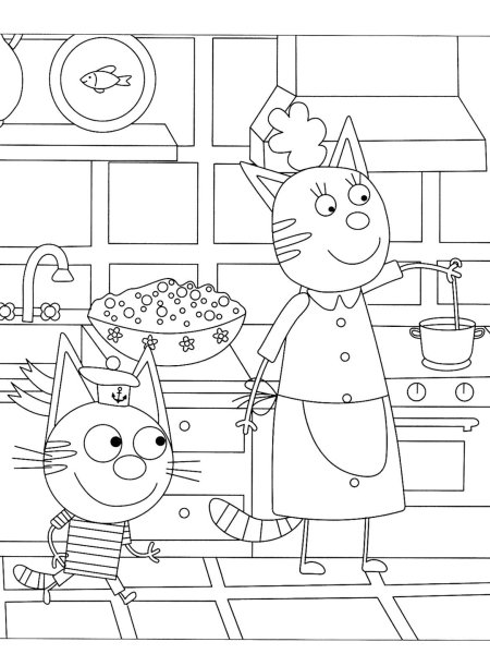 Мама 3 кота раскраска