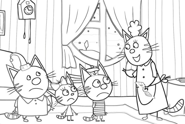 Три кота раскраска для детей