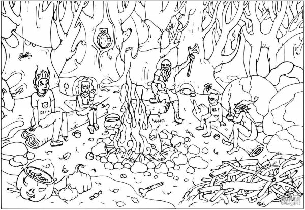 Раскраска поход в лес