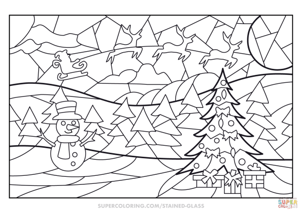 Новогодний витраж раскраска