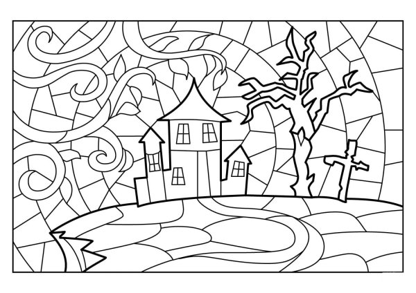 Раскраска пейзаж витраж