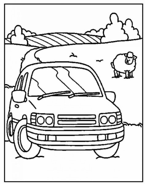 Раскраска машина на дороге
