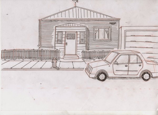 Нарисовать дом с машиной