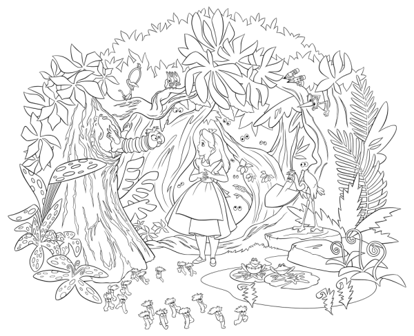 Алиса в стране чудес раскраска