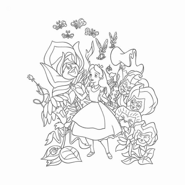Алиса в стране чудес Дисней раскраска