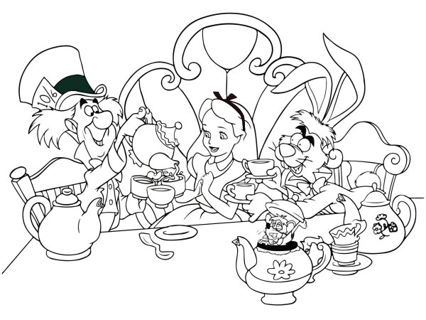 Алиса в стране чудес раскраска