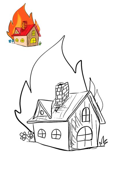 Раскраска горит дом