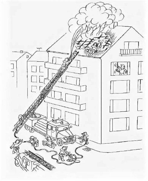 Пожарная дом раскраска для детей