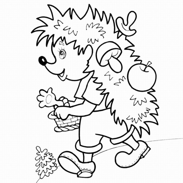 Ежик с грибами раскраска