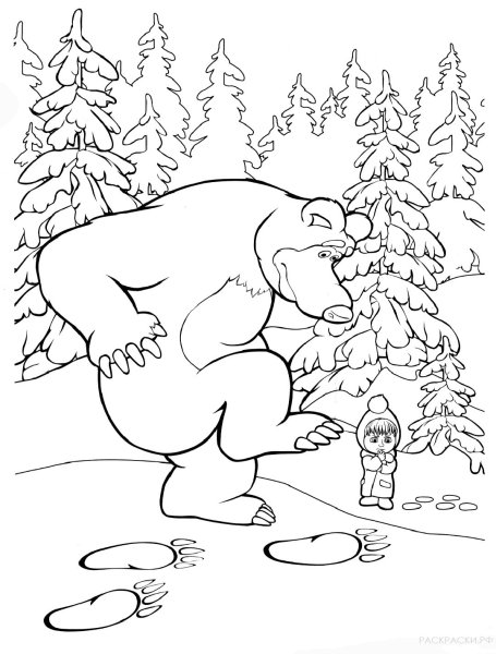 Раскраска Маша и медведь новый год