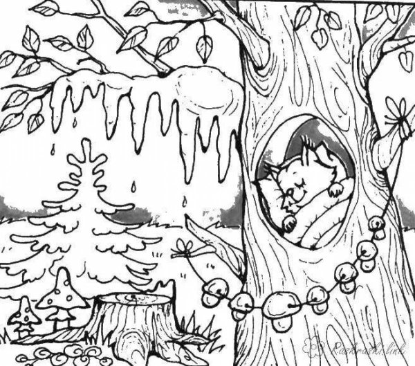 Раскраска весенний лес