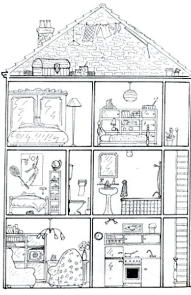 Раскраска дом с комнатами