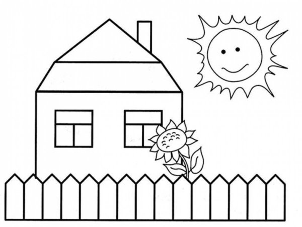 Домик с забором раскраска для детей