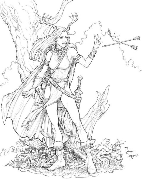 Раскраски фэнтези эльфы