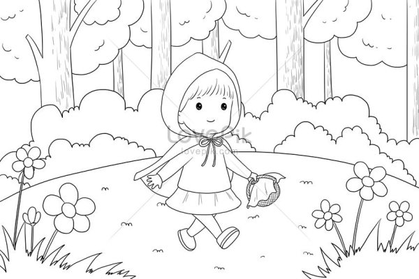 Картинка лес и девочка для раскрашивания