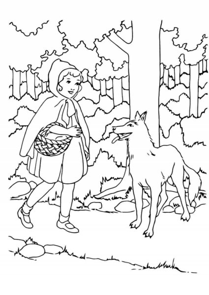 Раскраска к сказке красная шапочка Шарль Перро