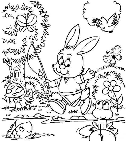 Раскраска зайчик в лесу