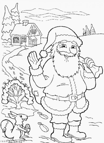 Раскраски для детей дед Мороз в лесу