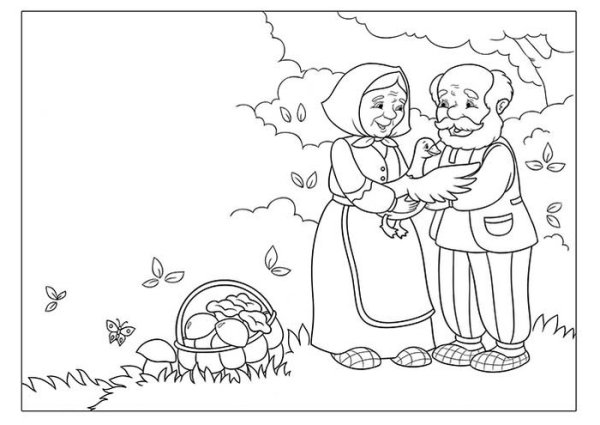 Раскраска дед и баба