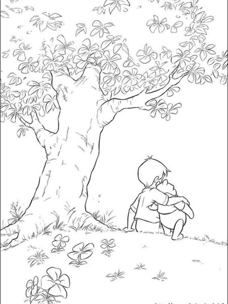 Винни пух и Кристофер Робин сидят под деревом