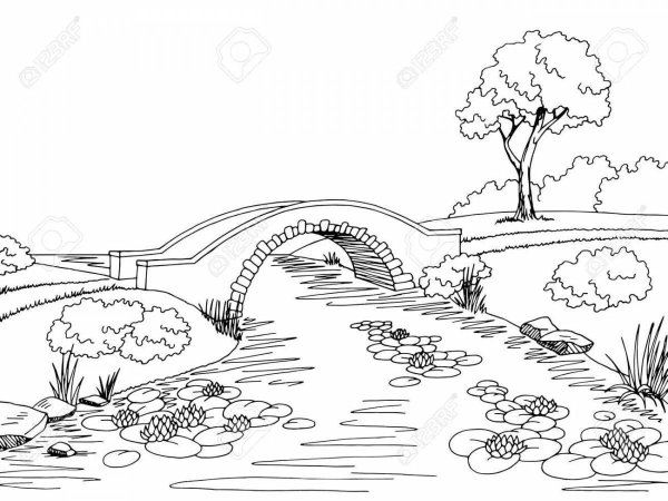 Раскраска река и мост