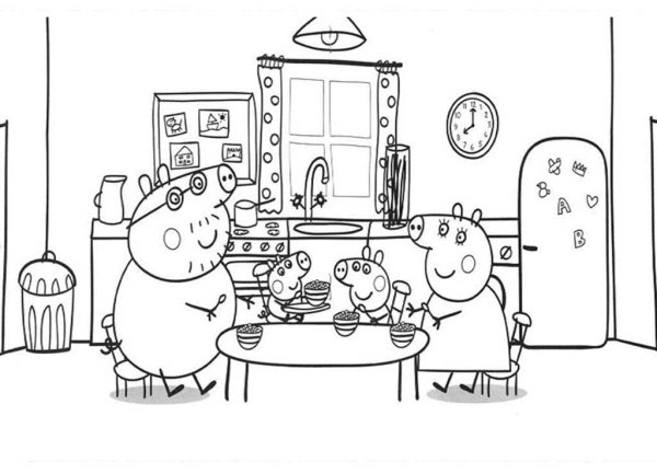 Семья свинки Пеппы раскраска