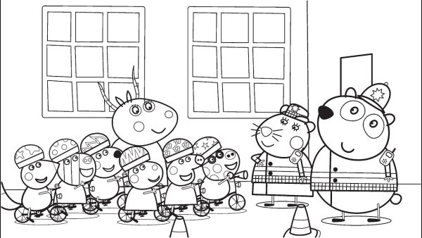 Раскраска Свинка Пеппа за столом