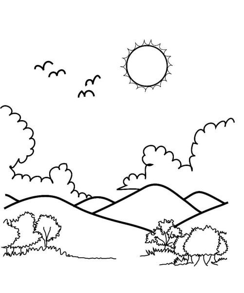 Летний пейзаж раскраска