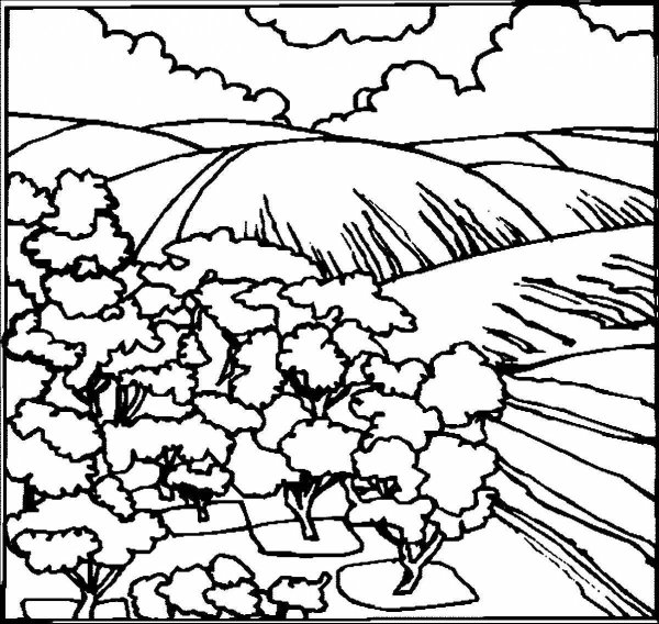 Трафарет пейзаж для раскраски