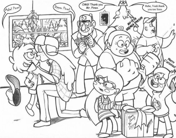 Раскраска Гравити Фолз вся семья