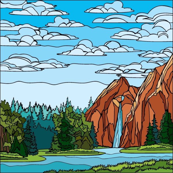 Витраж горы лес река