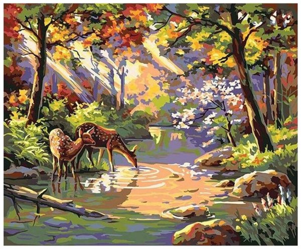 Пейзажи с животными красками